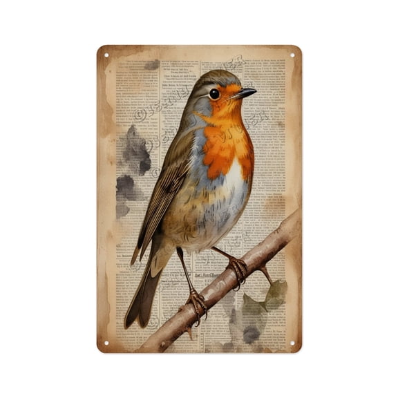 Robin Bird Lovers Vintage Aluminum Sign 12x16 Inches - Farmhouse Decorative Metal Art, Whimsical Bird Wall Plaque, Cottagecore Gift for Bird Enthusiasts, Patio, or Balcony Wall Accent