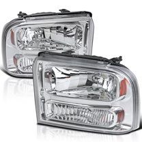 Spec-D Tuning Chrome Headlights Compatible with 2005-2007 Ford F250 F350 F450 F550 Super Duty, 2005 Excursion, L R Pair Head Lights Lamps Assembly