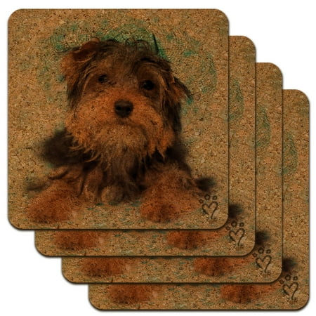 

Yorkie Yorkshire Terrier Dog Resting With Blue Hat Low Profile Novelty Cork Coaster Set