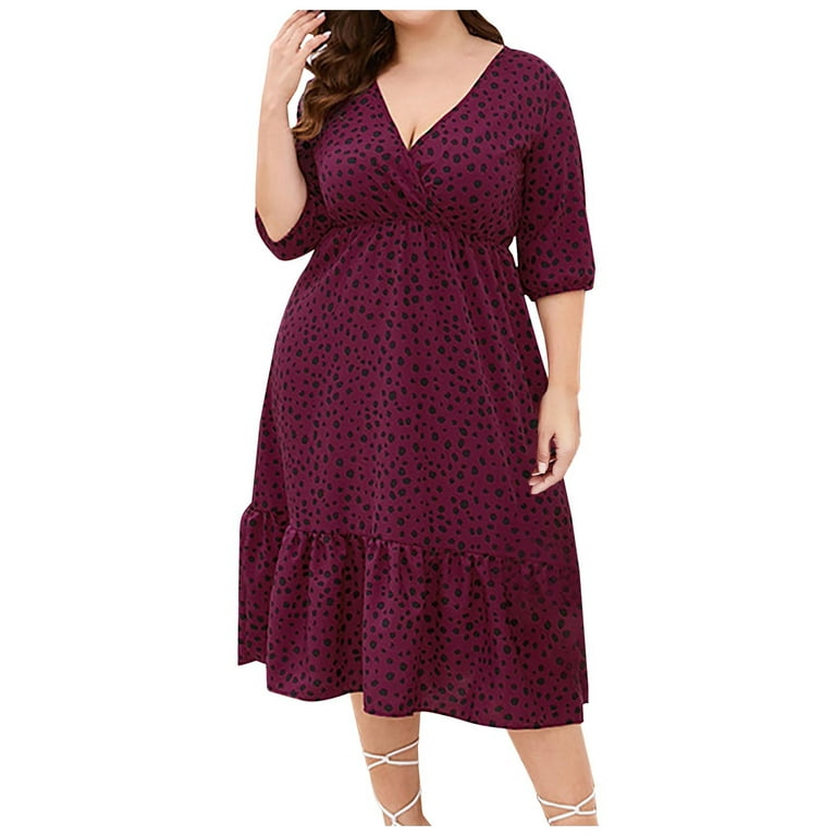 Womens Plus Size Dresses Large Bust Puff Sleeve Hide Belly Casual