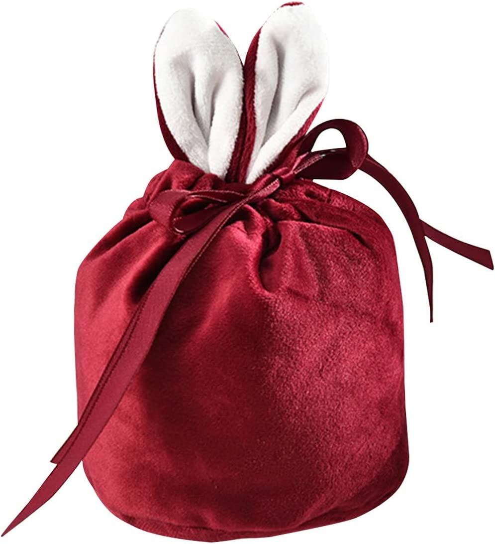 Visland Easter Candy Gift Bags, Velvet Bunny Easter Treat Bags, Easter