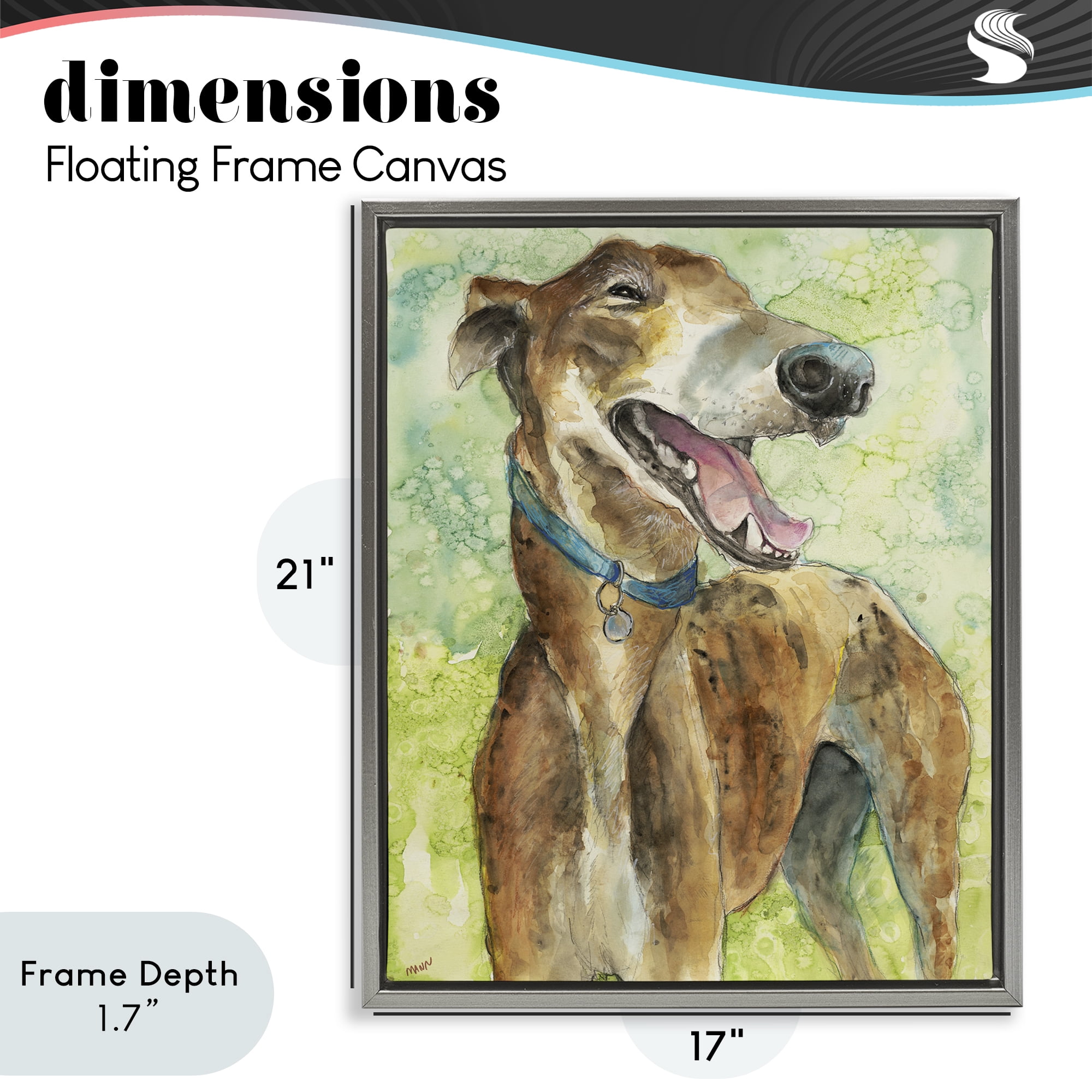 Stupell Industries Greyhound Smile Watercolor Gray Framed Floater Canvas Wall Art, design by Patti Mann