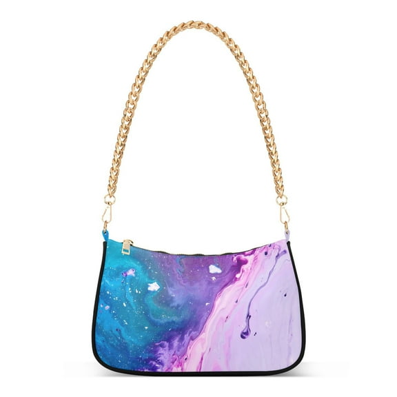 Blue and Purple Womens Chain Shoulder Bag Tote Handbag Clutch Hobo Purse with Zipper for Travel Casual
