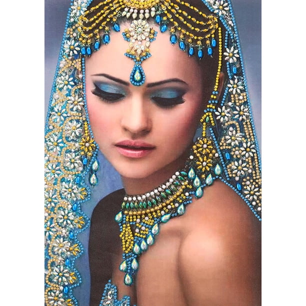 Cuadros Decorativos Diamante de forma especial de la serie de personajes de dama india (YK057) Tmvgtek embutido en tela