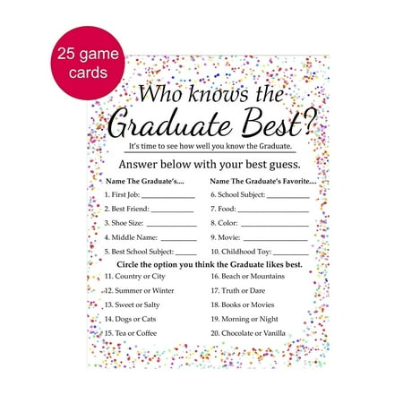 Graduation Party Game – Who Knows the Graduate Best, 25 (Best New Party Games)