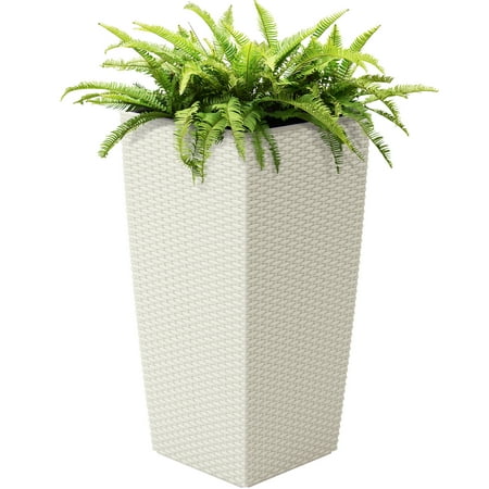 Self Watering Wicker Planter Best Choice Products Self Watering Wicker Planter w/ Water Level Indicator, Rolling Wheels for Indoor, Outdoor - White ()