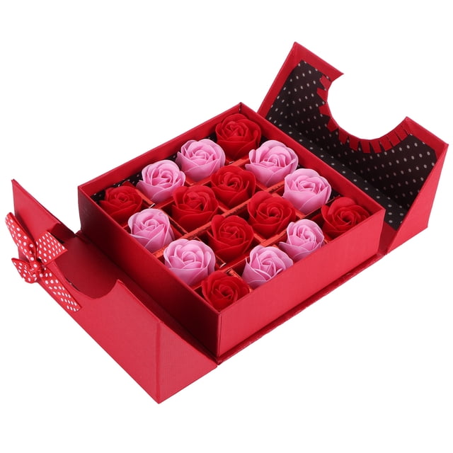 Caja de Flores Artificiales ANGGREK Caja de Regalo de Rosas Permanentes No Tóxicas 16.5x17x5.5cm