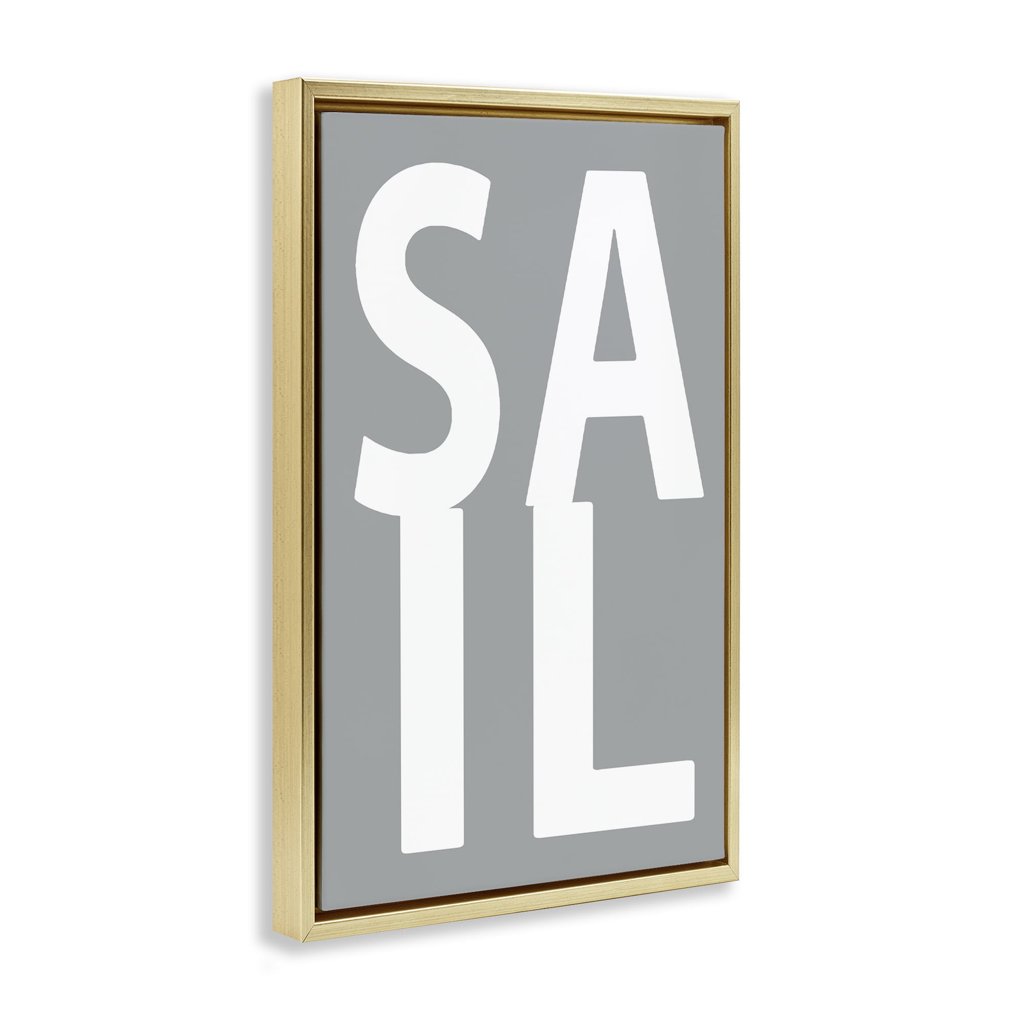 Stupell Industries Sail Word on Grey Typography Painting Gold Floater Framed Art Print Wall Art, 21 x 31