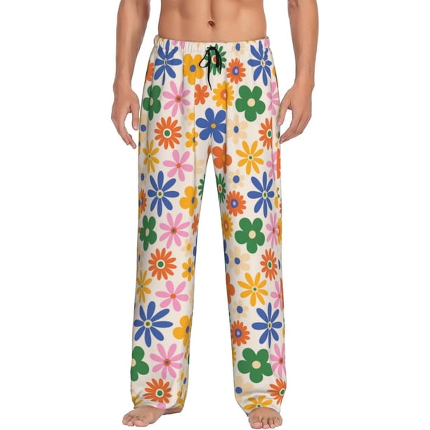 Fotbe Groovy Daisy Flowers Pantalones de Pijama para Hombre, Pantalones de Dormir, Pantalones de Casa con Cintura Ajustable y Bolsillos-Large