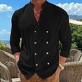 thumbnail image 2 of hoksml Men's Mandarin Collar Double Breasted Long Sleeve Linen Blend Shirt Breathable Loose Fit Casual Beach Button Down Shirt, 2 of 8