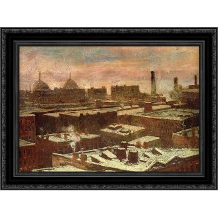 View of City Rooftops in Winte 24x20 Black Ornate Wood Framed Canvas Art by Onderdonk, Robert Julian