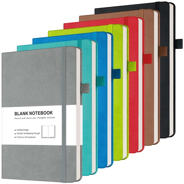 Cuaderno en blanco MALEDEN, 7 unidades, tamaño A5, tapa dura, piel