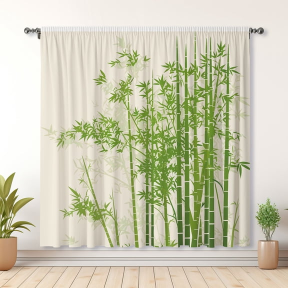 Modern Simple Curtains, Bamboo Print Blackout Curtains, Suitable For Room Bedroom Decoration(Rod pocket)