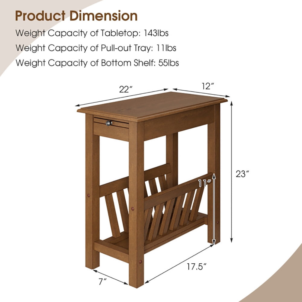 Finihen End Side Table, Sofa Side Table, Bed Side Table, 2-Tier End Table with Pull-out Tray and Solid Rubber Wood Legs, for Living Room, Bedroom, Natural Finihen End Side Table, Sofa Side Table, Bed Side Table, 2-Tier End Table with Pull-out Tray and Solid Rubber Wood Legs, for Living Room, Bedroom, Natural