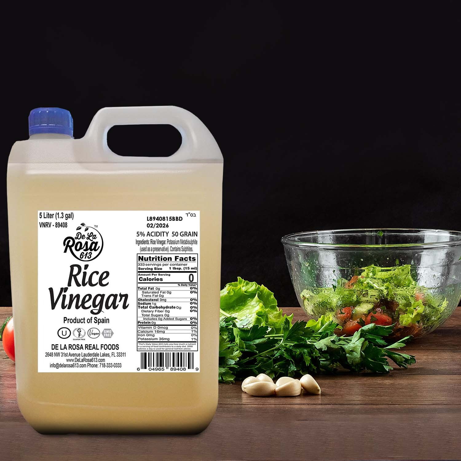 De La Rosa 613  5-Liter Rice Vinegar: Gluten-Free, Non-GMO