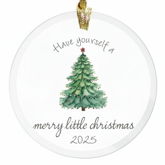2025 Merry Little Christmas Clear Acrylic Watercolor Christmas Tree Design Elegant Transparent Holiday Keepsake Gift Round Disc Ornament