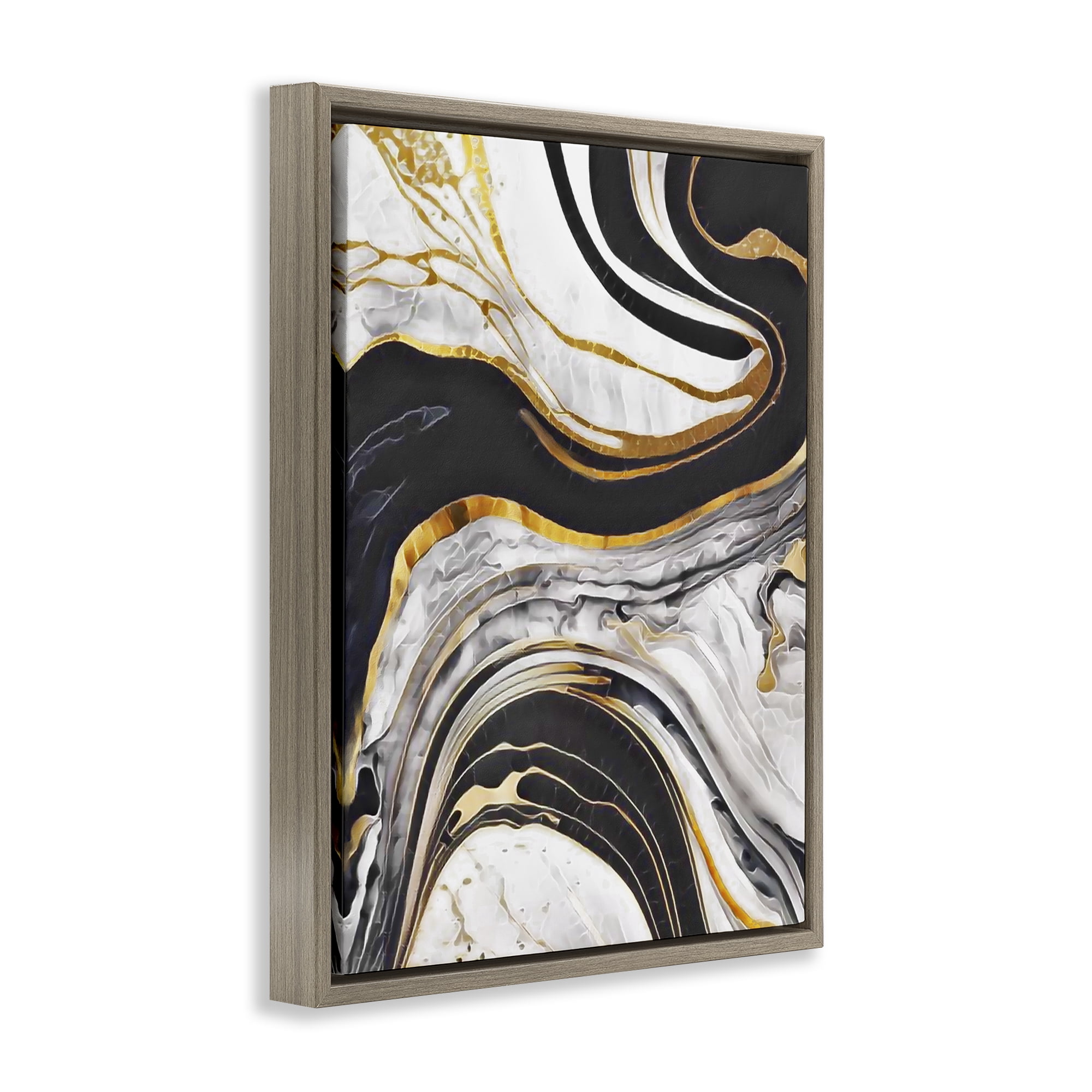 Stupell Industries Marbled Fluid Gold Accent Abstract Painting Brown Floater Framed Canvas Art Print Wall Art, 17 x 21