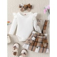 thumbnail image 3 of nvzhuang Baby Girls Outfits Long Sleeve Romper+ Plaid Suspender Skirt +Headband Set Newborn Clothes, 3 of 8