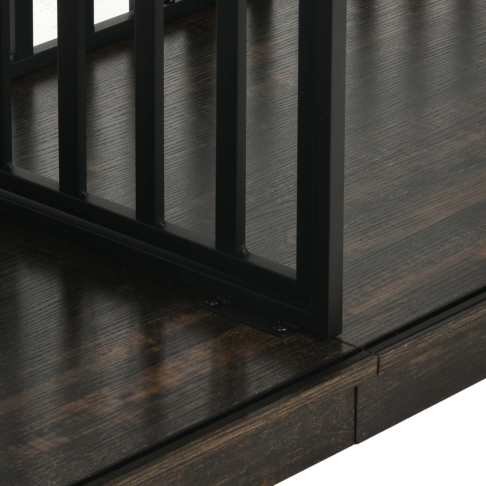 Dextrus 71" Large Double Dog Crate Kennel Furniture with 4 Dog Bowl, Sliding Doors for 2 Medium Dogs, Heavy Duty Wood TV Stand Dog Cage Table - Black Oak