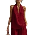 thumbnail image 2 of Cotton Linen Halter Tops for Women Flowy Sleeveless Loose Fitting Tank Top Beach Summer Casual Plain V Neck T Shirts Wine M, 2 of 8