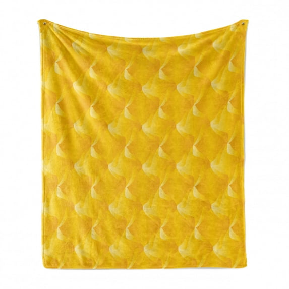 Yellow Soft Flannel Fleece Throw Blanket, Abstract Design Shaded Curving Lines and Swirling Motifs Patterns Monochromatic Print, Cozy Plush for Indoor and Outdoor Use, 50" x 70", Yellow, by Ambesonne