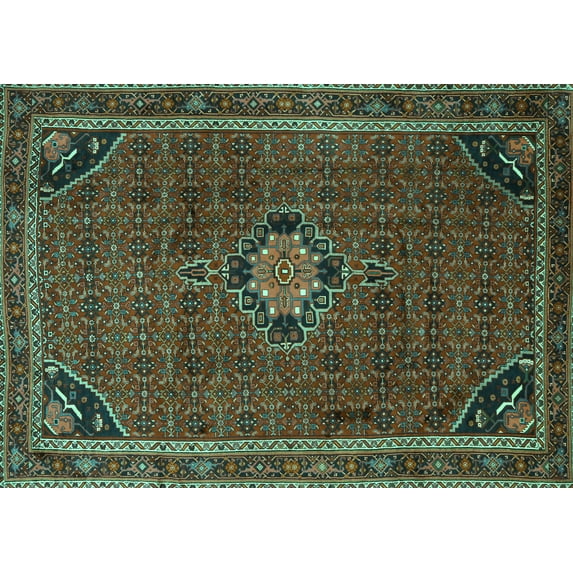 Ahgly Company Indoor Rectangle Persian Turquoise Blue Traditional Area Rugs, 8' x 12'