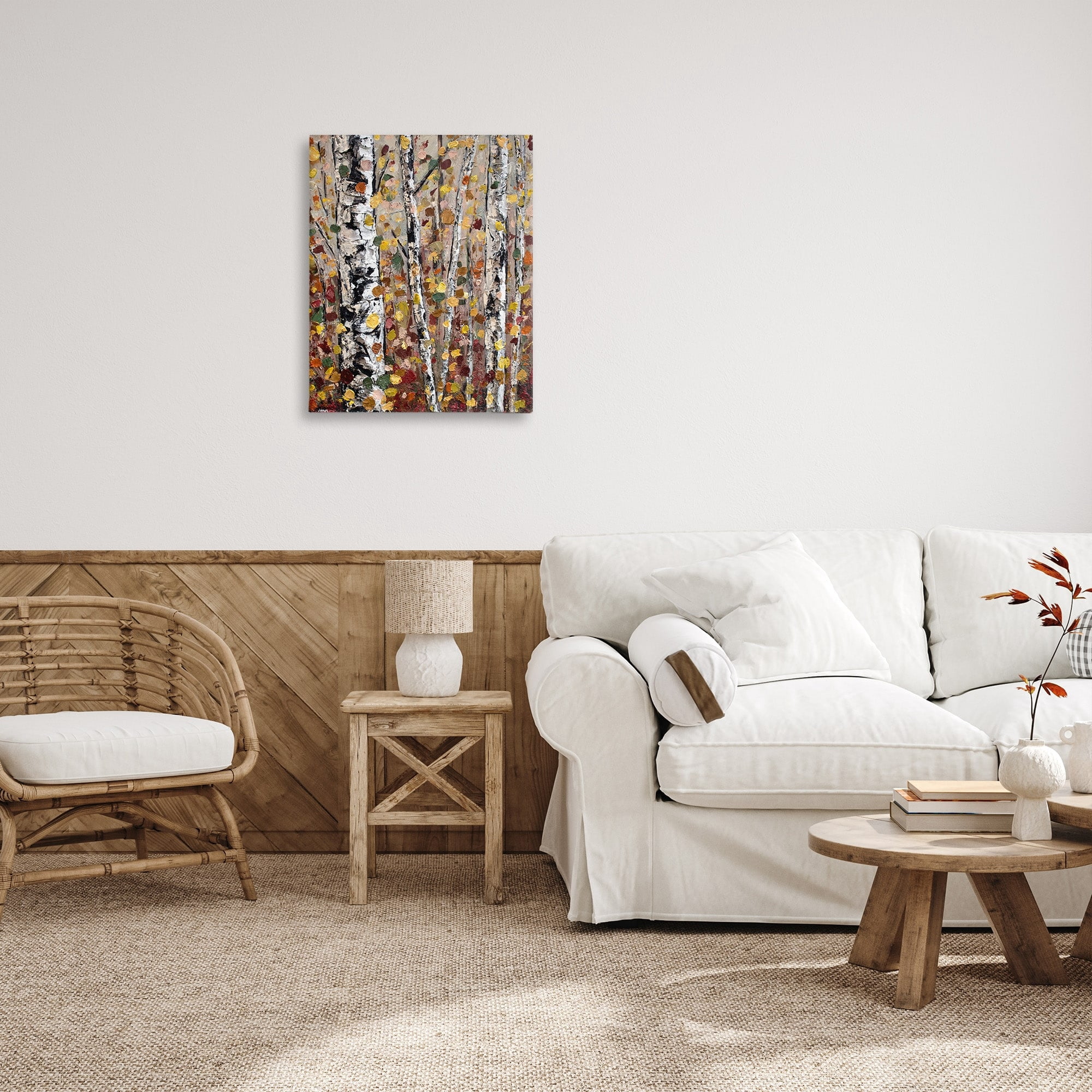 Autumn Birch Trees Abstract Leaves Canvas Art, 24 x 30