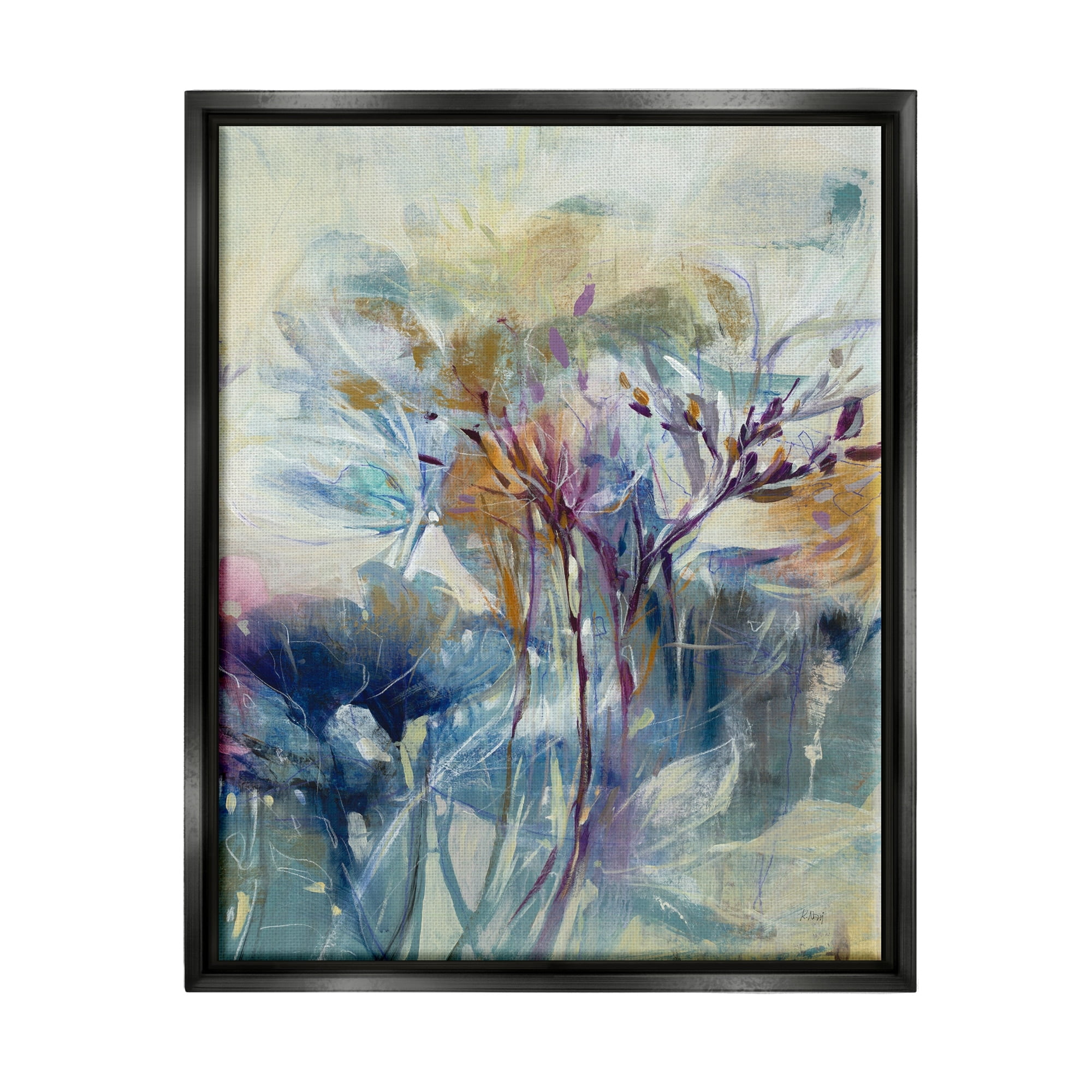 Stupell Industries Blooming Floral Blossoms Layered Botanical Outline Painting Painting Luster Gray Floating Framed Canvas Print Wall Art, Design by K. Nari