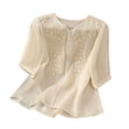 thumbnail image 2 of Holzkary Embroidered Cotton Linen Tops for Women 3/4 Sleeve Summer Boho Peasant Gauze Blouses Dressy Casual Bohemian Shirts Beige L, 2 of 8
