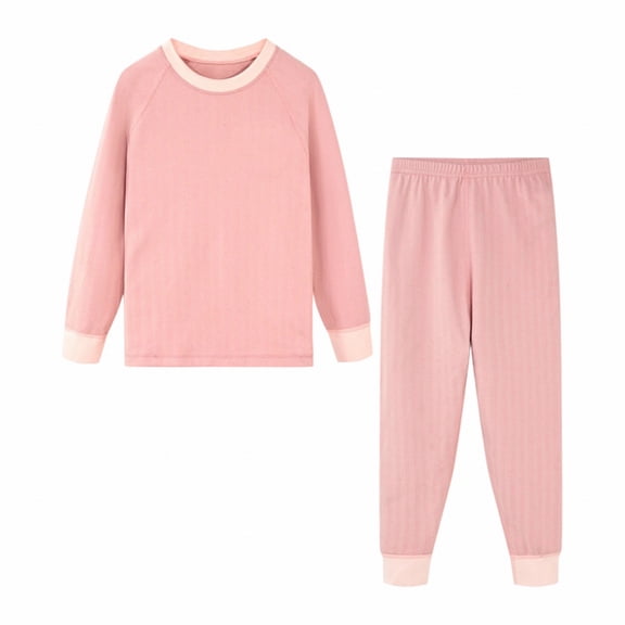 TIREOW Girls and Boys Thermal Underwear 2 Piece Set Vertical Stripe Crewneck Long Sleeve Top and Matching Pants Loungewear Sleepwear Set