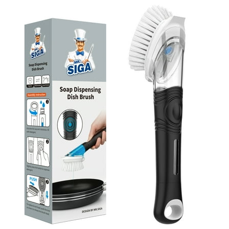 MR.Siga Soap Dispensing Dish Brush, Kitchen Pot Brush,Black