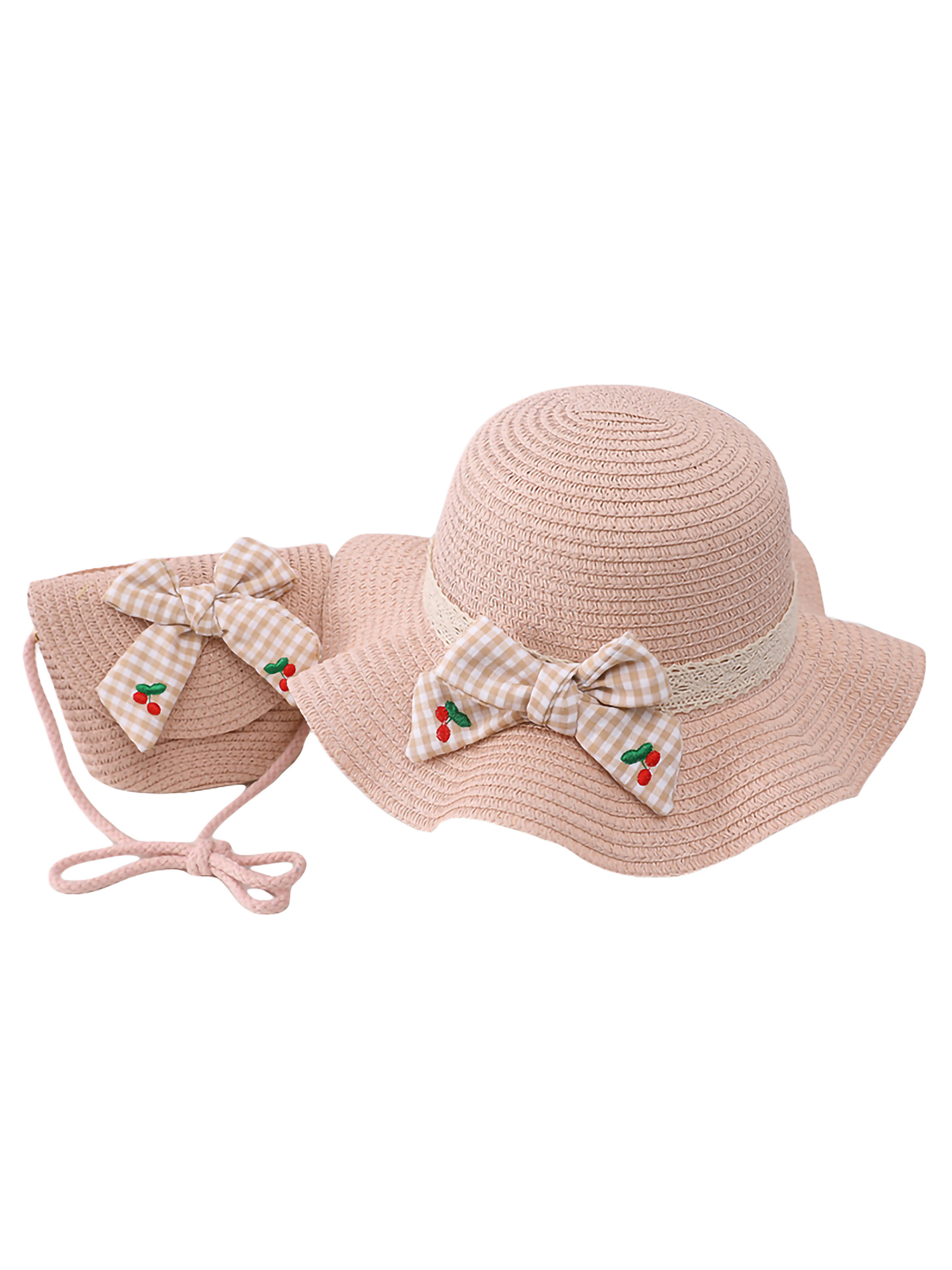 BrilliantMe Little Girls Sun Hat with Sling Bags Wide Brim Floral Lace