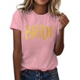 thumbnail image 1 of Camiseta informal de mujer con estampado de letras, manga corta y cuello redondo, 1 of 4