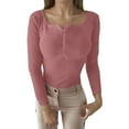 thumbnail image 3 of Arlun Womens Long Sleeve T Shirts Button up Long Sleeve Ribbed Fall Tops Dressy Business Casual Basic Slim Fit V-Neck Base Layer Sweater Soft Comfort Oufirts Pink S, 3 of 6