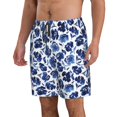thumbnail image 2 of Cauagu Blue Ink Flowers Print Men's Swim Trunks,Hawaiian Bathing Suit Swimsuits Beach Shorts with Pockets for Men Quick Dry Swimming Board Shorts-XX-Large, 2 of 6