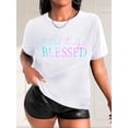 thumbnail image 2 of 1pc Women'S Casual Round Neck T-Shirt with "Grateful, Thankful, BLESSED" Print, Polyester Knit Fabric, Short Sleeve, Spring/Summer/Autumn Fashion Top, 2 of 8