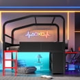 thumbnail image 2 of Leumius Full Size Low Loft Bed with Side Desk and Usb Ports, Gaming Style Metal Loft Bed with Led Lights, Storage Cabinets and Chic Canopy Design for Bedroom Guests Black, 2 of 9