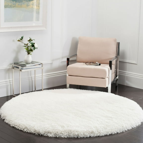 SAFAVIEH Luxe Paxton Solid Plush Polyester Shag Area Rug, Ivory, 6' x 6' Round