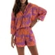 thumbnail image 1 of VISgogo Conjunto casual de 2 piezas para mujer, camisa de manga larga con botones y pantalones cortos con estampado tropical VISgogo moda, 1 of 3