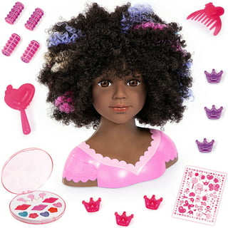 Liberty Imports African American Black Makeup and Hair Styling Doll Head  Toy Playset with Real Washable Cosmetic and Fashion Dress Up Accessories  for