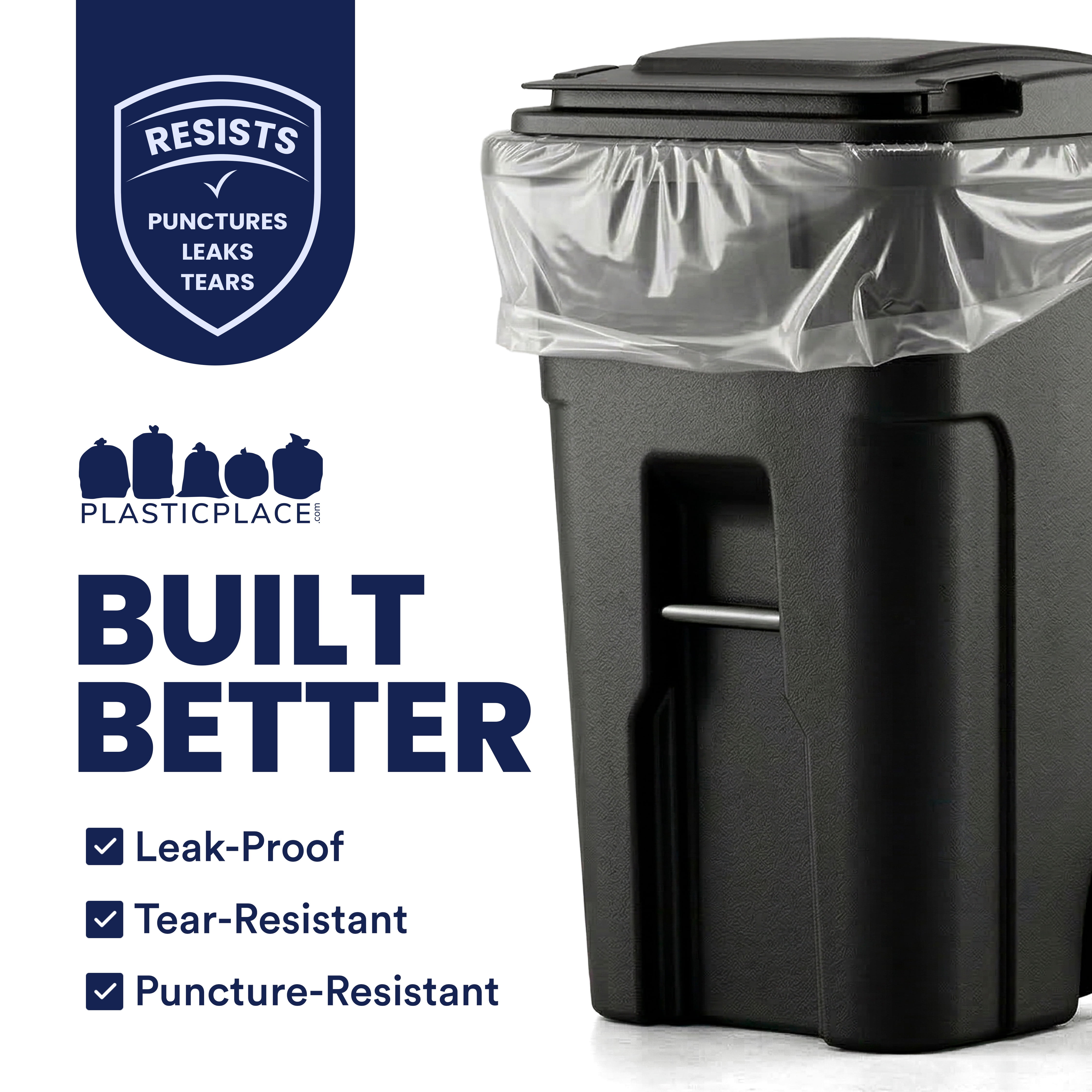 Plasticplace 95-96 Gallon Garbage Can Liners │ 2 Mil │ Clear Heavy Duty Trash Bags │ 61” X 68” (25 Count)