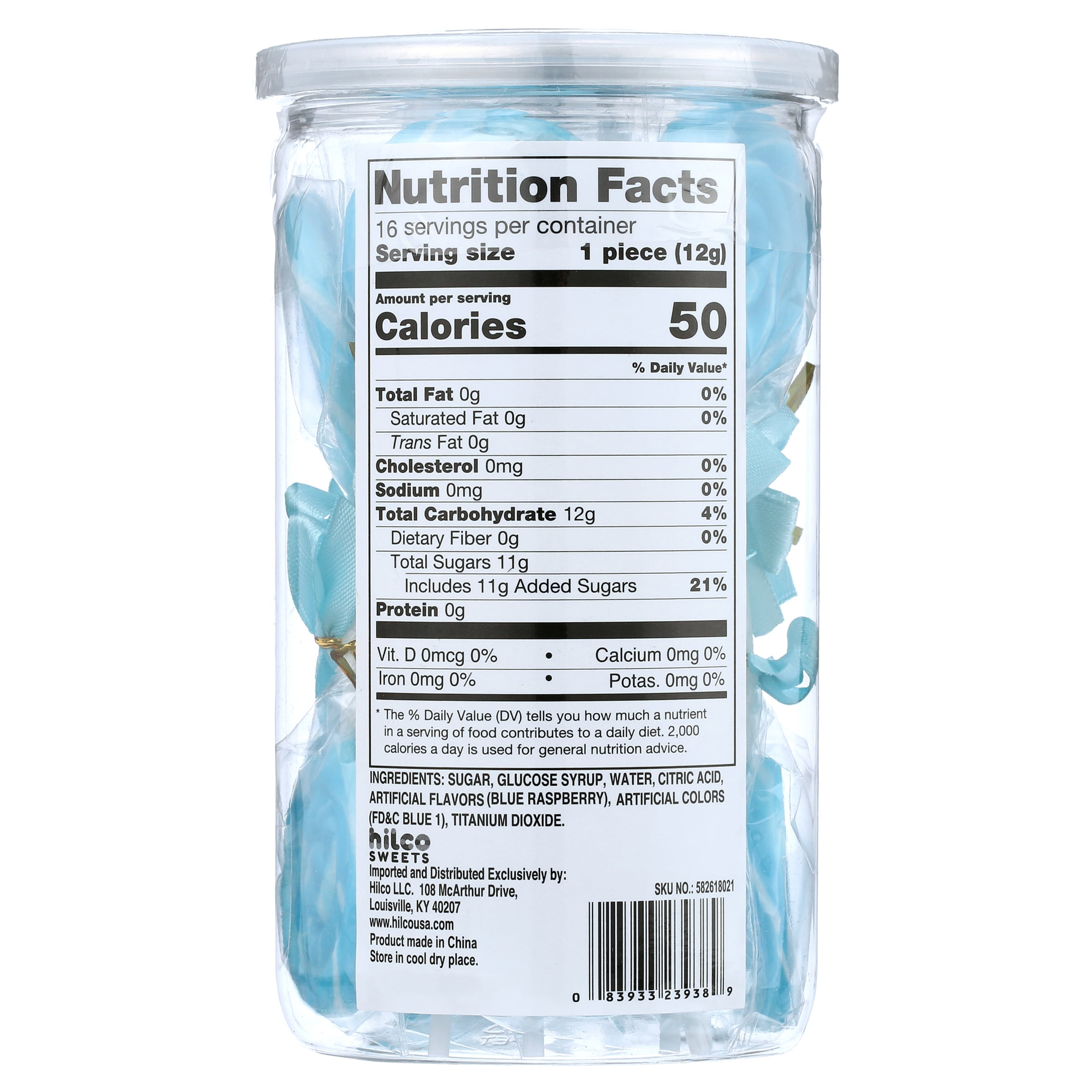 Hilco Sweet Swirls Blue Raspberry Flavored Lollipops, 16 Count Tub
