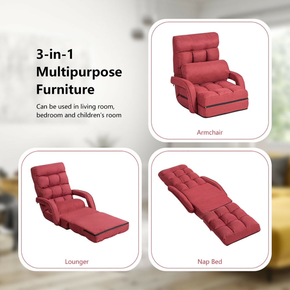 Finihen Folding Lazy Sofa Chair, Floor Chair, Folding Lazy Floor Chair Sofa with Armrests and Pillow, for Living Room, Bedroom, for Gaming, Reading, Red Finihen Folding Lazy Sofa Chair, Floor Chair, Folding Lazy Floor Chair Sofa with Armrests and Pillow, for Living Room, Bedroom, for Gaming, Reading, Red