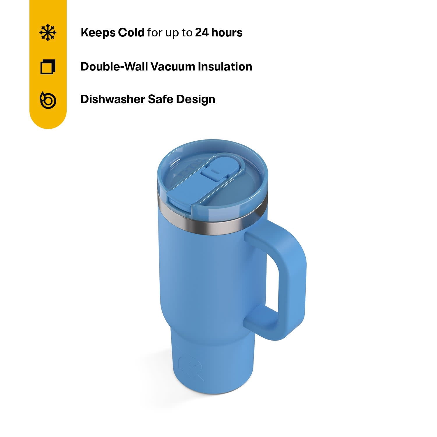 RTIC 16 oz Ceramic Lined Road Trip Tumbler with Handle and Leak-Proof Covered Straw Lid, Denim