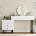 thumbnail image 6 of Vanity Desk with Mirror and Lights, 5-Drawer Makeup Vanity, 3-Color LED, Adjustable Brightness, Modern Dressing Table Organizer for Bedroom, White, 6 of 6