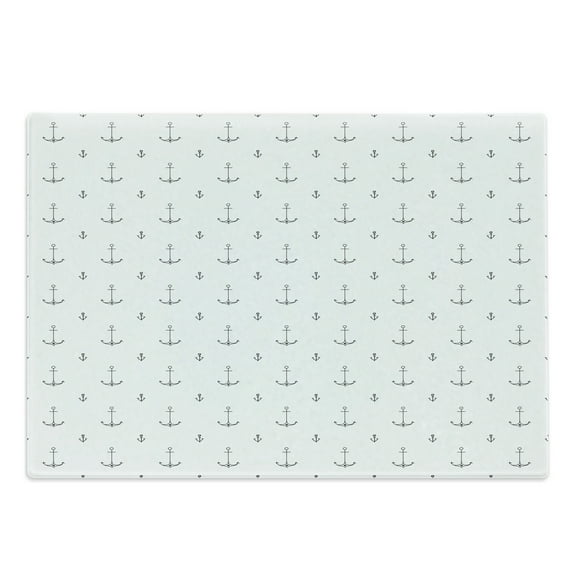 Nautical Cutting Board, Simplistic Design Continuous Pattern of Maritime of Small Motifs, Decorative Tempered Glass Cutting and Serving Board, in 3 Sizes, by Ambesonne