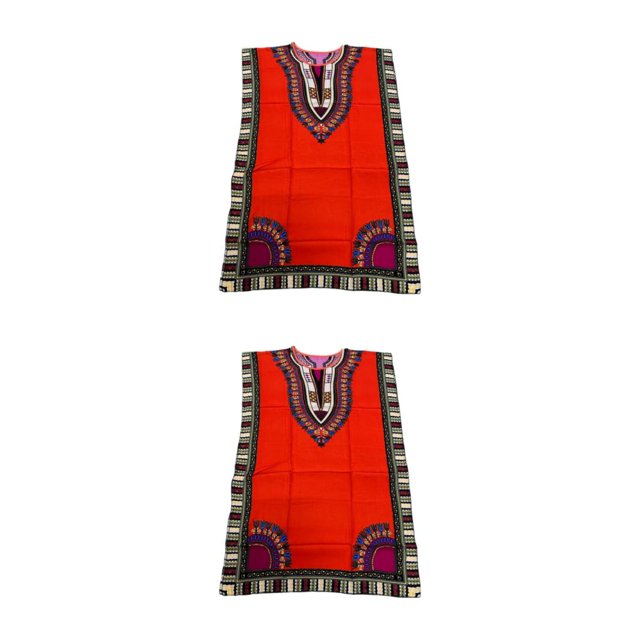 maskred Femmes de la Mode Plage Vacances Robe Boho Ethnique Élégante Robe en Vrac Orange 2Set