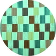 thumbnail image 1 of Ahgly Company Machine Washable Indoor Round Checkered Turquoise Blue Modern Area Rugs, 8' Round, 1 of 4
