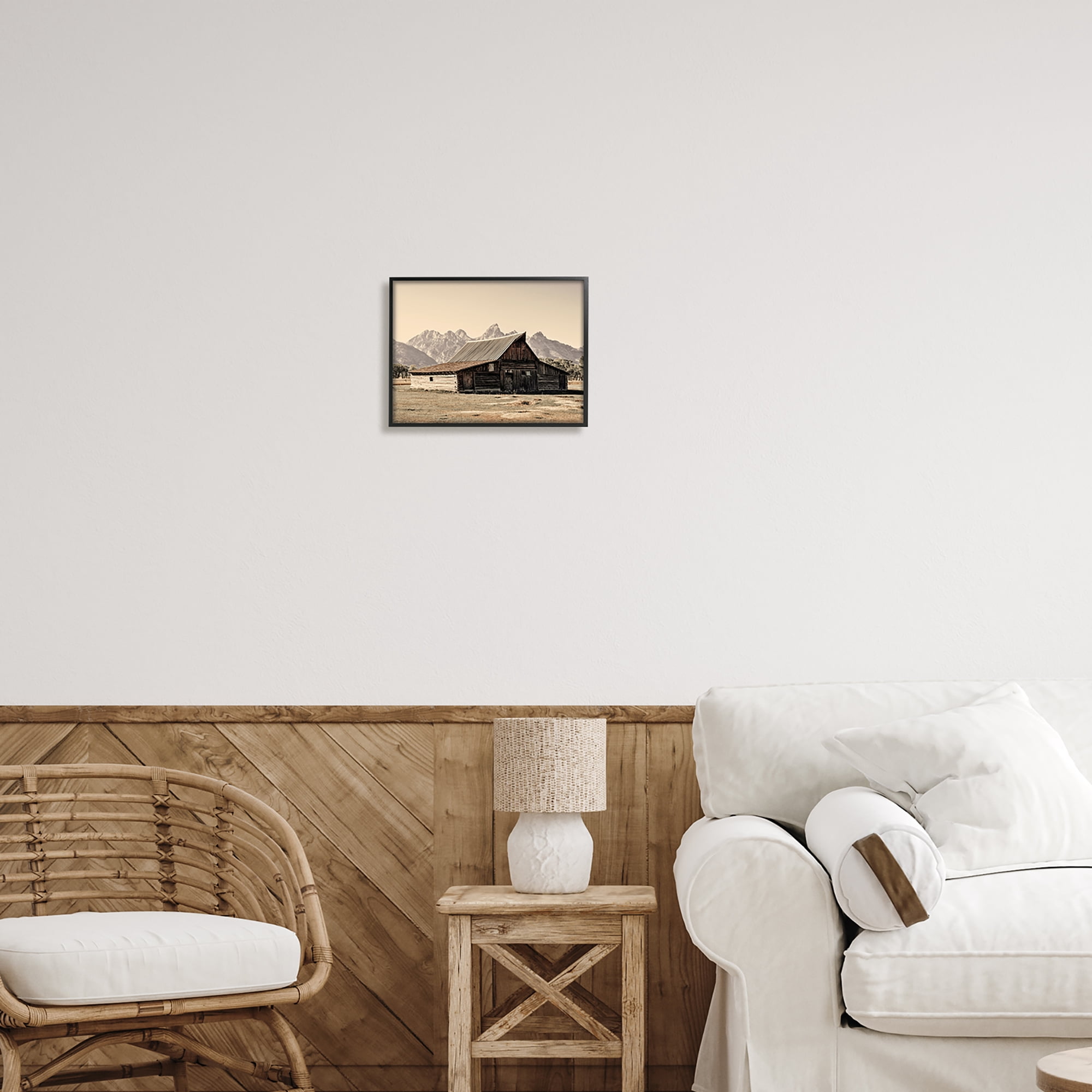Stupell Rural Cabin Nature Mountain Peaks Landscape Photography Black Framed Art Print Wall Art