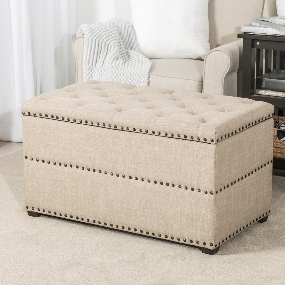 Joveco Storage Ottoman Tufted Rectangular Bench Foot Rest Stool with Nailhead Trim,Rusty Brown